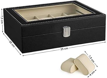 Sinoba Horlogekoffer, horlogedoos, showbox, horlogekast voor 24 horloges, lederlook, echt glas, 24 horloges, 24 Uhren, Elegant