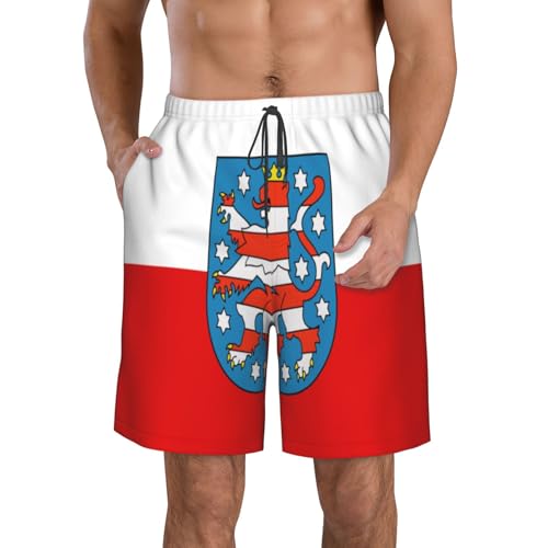 Thuringia Flag Men's Beach Pants-Quick-Dry & Comfortable Mens Beach Shorts for Men, Perfect for Surfing and Everyday Wear White