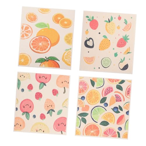 Hemobllo 4 Piezas Paño de Cocina con Estampado de Frutas Toallas suecas paños de Cocina súper absorbentes Toalla Absorbente Toallas de Cocina Reutilizables Fibra de Madera