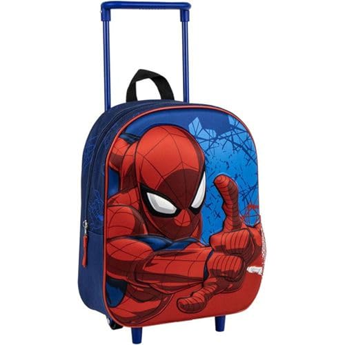 Sac à dos à roulettes Spider-Man pour enfant avec poignée extensible - Sac à dos d'école Spiderman durable avec motif de super-héros Marvel bleu et rouge