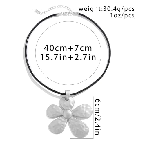FUTIMELY Chunky Flower Pendant Necklace,Gothic Charming Minimalist Exaggerated Floral Wax Rope Choker,Aesthetic Accessories Jewelry for Women2