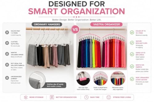 Image of Vastra Leggings Organizer for Closet, Metal Pants Hanger with 10 Rubber Coated Clips, Space Saving Wardrobe Organizer for Leggings, Jeans, Scarves, Dupattas, Towels & Baby Clothes (4, Pink)