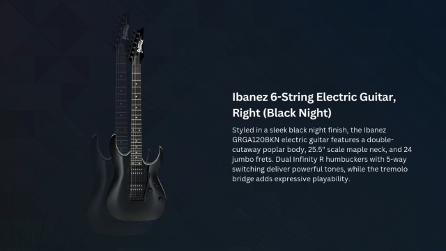 Ibanez GRGA 6 String Solid-Body Electric Guitar, Right, Black