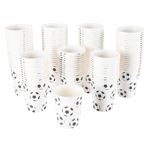 CEILIWEN Confezione da 100 bicchieri di carta da 250 ml, per bevande calde e fredde, per feste di compleanno, eventi sportivi e celebrazioni a tema calcio, 100 pezzi