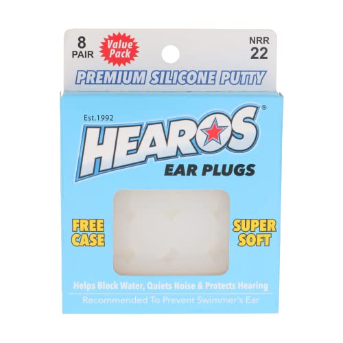 HEAROS Moldable Silicone Waterproof Swimming Earplugs, NRR 22, 8 Pairs