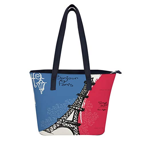 Chic Eiffel Tower French Flag Design Bonjoun Paris Large Tote Bags Leather Women Shoulder Handbags with Zipper Shopper Bag Big Capacity PU
