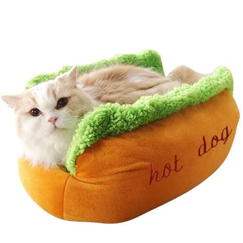 Hundebett, mittelgroß, in Form eines Hot-Dogs, waschbar, flauschig, Kissen mit Reißverschluss, rutschfest, Hundebett, für mittelgroße Hunde und Katzen