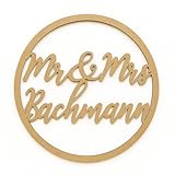 Personalized Wood Circle Name Sign – Custom Last Name Wall Decor, “Mr & Mrs” Script for Weddings, Couple’s Home Decor, Rustic Wooden Wall Art, Handmade Keepsake