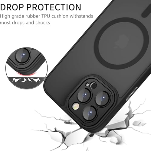 Image of Elzzi Magnetic Magsafe for iPhone 16 Pro Max Case, Upgraded [Full Camera Protection] [Compatible with Magsafe] [Translucent Matte] Shockproof Protective Phone Case for Men & Women - Black