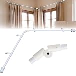 Bay Window Curtain Poles, Curved Curtain Pole for Windows 76 to 345 cm 1 Elbow Included, 25 mm Diameter Heavy-Duty White Curtain Rod for Bedroom, Living Room Curtain Rods for Corner Windows