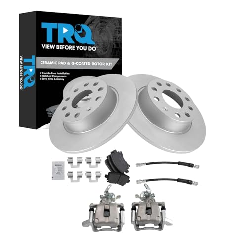 Image of TRQ Rear Brake Pad and Rotor Set Ceramic G Coated 272mm Rotors Calipers Hoses Compatible with 2010 Volkswagen Jetta To Chassis AJA048000