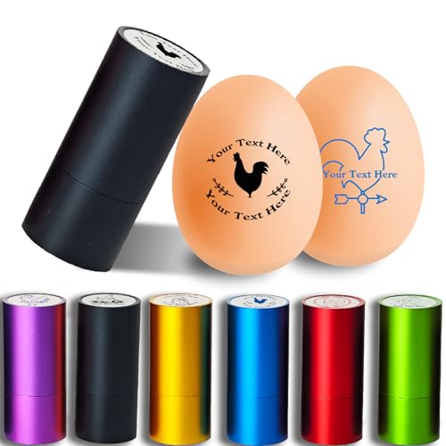 Custom Egg Stamp for Fresh Farm Eggs Personalized Stamper Chicken/Rooster Design Metal Aluminum Shell Waterproof Quick-Dry Ink Ideal for Homesteaders & Farmers (Design-01)