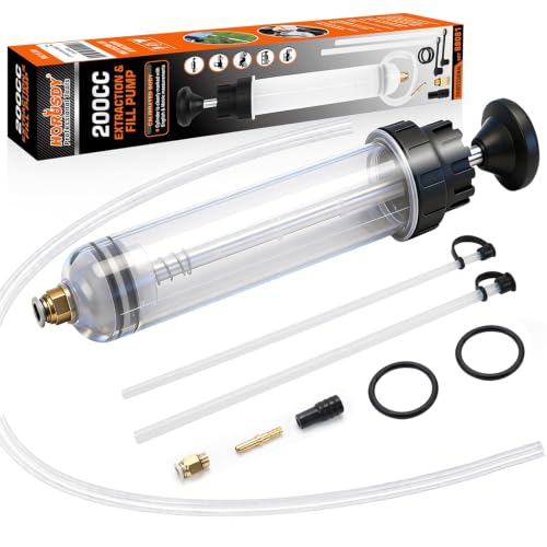 HORUSDY 200cc Fluid Extractor Syringe Oil Pump Fluid Evacuator with 23 Flexible Hose 12 Fine & Coarse Hoses for Automotive Motorcycle Marine & Equipment Maintenance (9PCS)