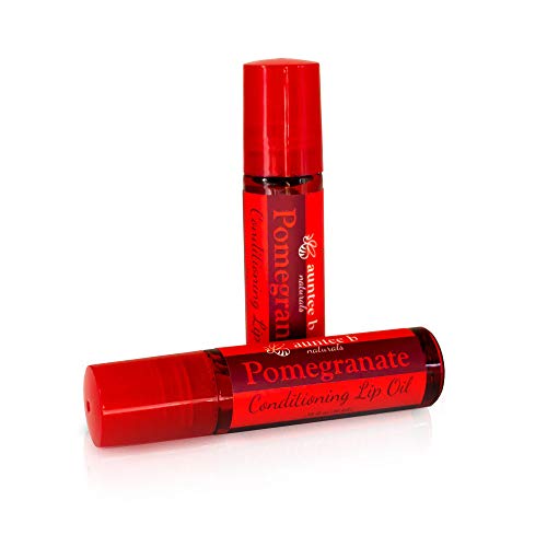 Natural Pomegranate Lip Oil (2 Pack, Clear Tint, 0.68oz) Moisturizer, Conditioner, and Treatment to Repair Dry Lips - Organic Lip Care and Therapy for Hydration and Healing by Auntee B Naturals