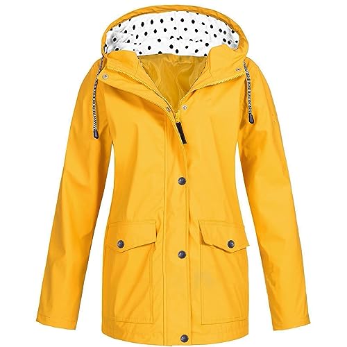 OverDose mujer Abrigos impermeables Cortavientos Manga Larga con Capucha Chubasquero mujer Montañismo Cardigan Outwear Casual Deportivo Chaqueta(S，Amarillo)