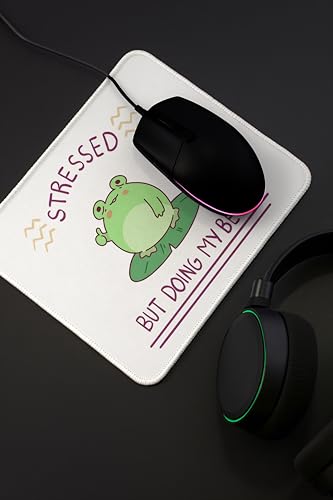 Image of Mouse Pad for Laptop & Desktop | 9x7 Inch Anti-Fray Stitched Edges | Non-Slip Rubber Base | Desk Setup Accessory for Students, Gamers & Professionals (Stressed)