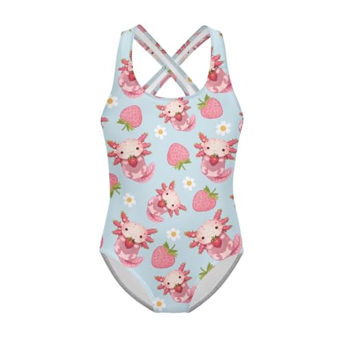Image of Girls One Piece Swimsuits Teens Sleeveless Back Cross Strap Bathing Suit Kids Quick Dry Cute Beach Swimwear(5-14)