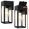 OYKYOHEI 2 Pack Porch Lights Outdoor Wall Sconce, Outdoor Light with GFCI Outlet, Waterproof Exterior Wall Lantern Light Fixtures, Anti-Rust Wall Lamp with Clear Glass for Patio Doorway Garage- Black