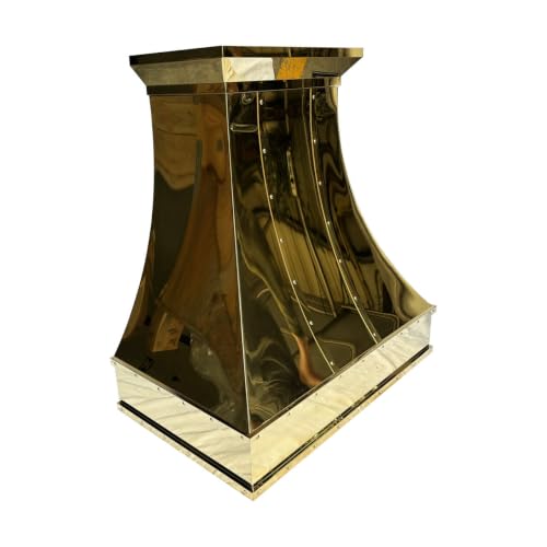 Image of SINDA Polished Brass Range Hood with Internal Motor, Lighting and Baffle Filter, 36 inchW x 39 inchH, Wall Mount, In Stock