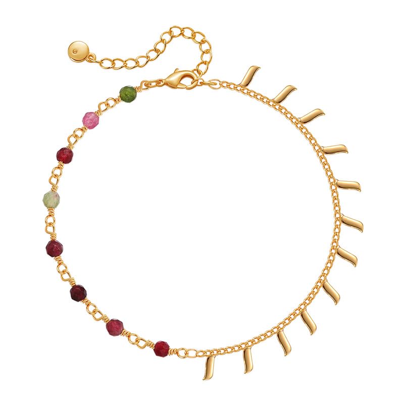 Yumikoo 18k Gold Plated Anklet Ankle Bracelets for Women,Gold Plated Multi-Gemstone and Tassel Anklet with Adjustable Chain - Fashion Jewelry for Women (Colorful gemstones and gold tassels)
