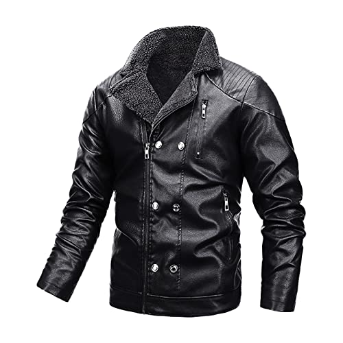 Chaqueta de cuero sintético para hombre, cálida y de corte ajustado miniatura 1