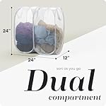 Handy Laundry Mesh Popup Hamper - Two Compartments, Collapsible for Storage and Easy to Open. Folding Pop-Up Clothes are Great for The Kids Room, College Dorm or Travel. (White) - Image 2