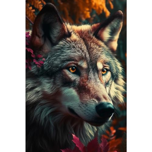 Ceanothe Tableau sur toile loup fleuri 30x45 cm Décoration Murale Art Décoratif Muraux Peinture Imprimée en HD Salon Chambre Bureau Bois de Forêt FSC Fabriqué en...
