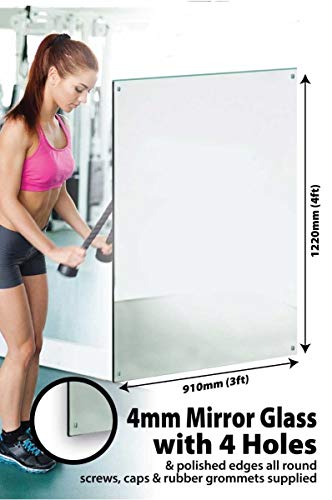 4Ft X 3Ft (122cm X 91cm) Mirror Glass 4 Holes Home Gym Or Bathroom 4mm Thick