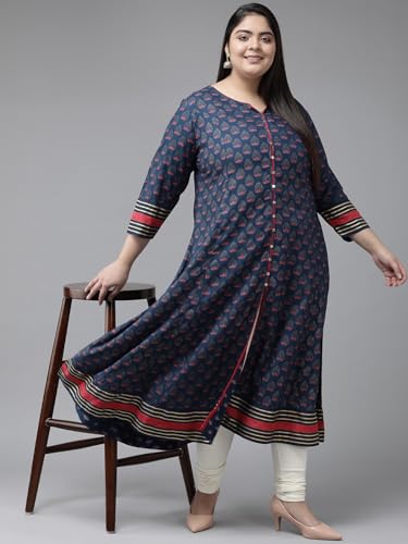 Image of Yash Gallery Women's Rayon Relaxed Fit Anarkali Floral Printed Kurta
