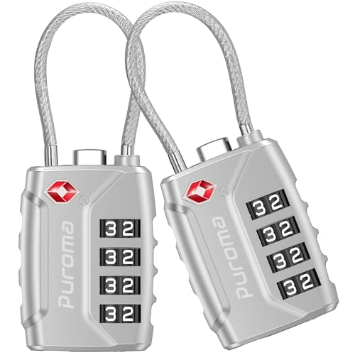 Image of Puroma TSA Approved Luggage Lock, 4 Digit Combination Travel Locks Resettable Code Lock with Zinc Alloy Body for Suitcase, Toolbox, Backpack, Bag, Gym Locker, Silver, Modern