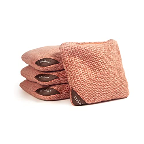 Elakai Cornhole Bags All Weather Single Sided Herringbone Regulation Size and Weight Set of 4 Tangerine Orange 6 in x 6 in