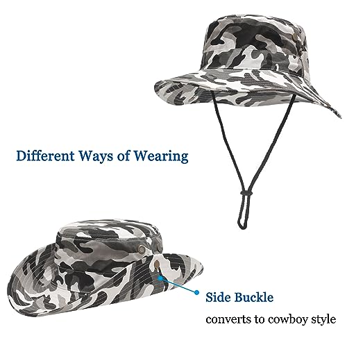 Image of ZLYC Mens Waterproof Camo Sun Hat Wide Brim Packable Outdoor Mesh Fishing Bucket Hats