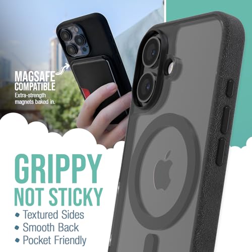 Image of Smartish iPhone 16 Magnetic Case - Gripmunk Compatible with MagSafe [Lightweight + Protective] Slim & Thin Grip Cover with Microfiber Lining for Apple iPhone 16 - Clearly Black