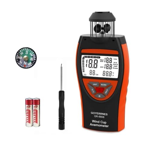 Digital Anemometer Handheld,GR-8806 Wind Meter Air Velocity Tester Measure Wind Speed m/s, km/h, mph,Knots Temperature ℃ /℉ Support Tripod Screw, Data Retention, Backlight Cover