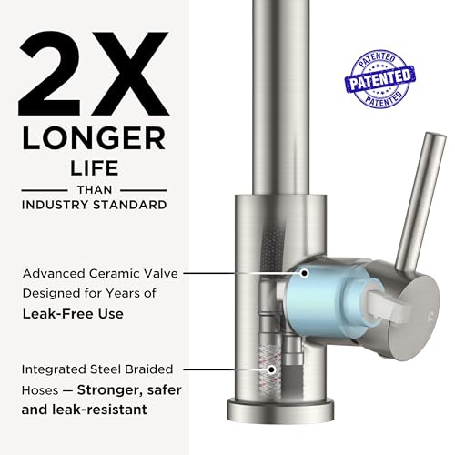 Image of FORIOUS Kitchen Faucet with Pull Down Sprayer, Classic Single Hole Kitchen Sink Faucet with Deck Plate, Brushed Nickel Single Handle, High Arc Stainless Steel for RV Bar Farmhouse Laundry Outdoor