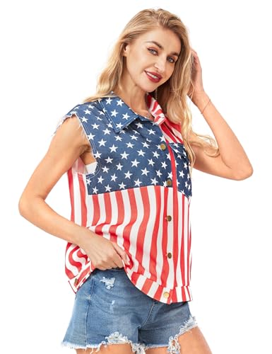 American Flag Vest for Women 4th of July Patriotic Tops Sleeveless Jacket Overalls USA Independence Day Oversized2