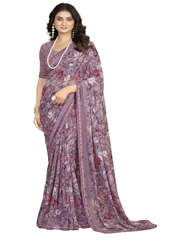 Image of Vipul Women's Aaradhya Plum Printed Georgette Saree