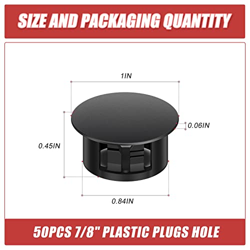 Image of 50PCS 7 /8 inch Plastic Plugs Hole, Black Round PA66 Plug Furniture Hole Decorative Cover
