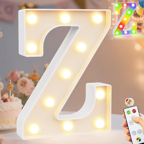 Image of Pooqla LED Light Up Letters, Warm White and Colorful Lighted Marquee Letters with Remote, Lighted Letter for Party Birthday Decorations, Gift for Girls Boys Night Light, Wedding Home Decor, Letter Z