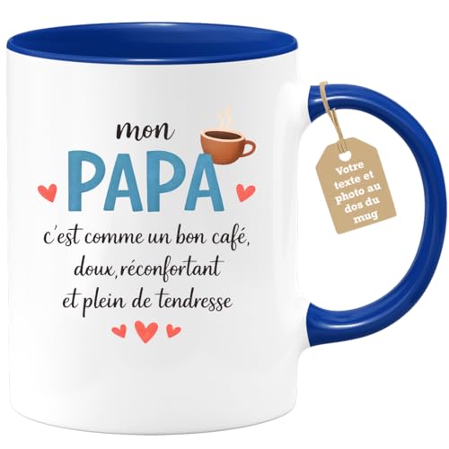 quotedazur Café-Croissant - Mug Personnalisé Papa Texte Photo - Tasse Fête Des Pères Mon Papa C'est Comme Un Bon Café - Cadeau Drôle Papounet -...