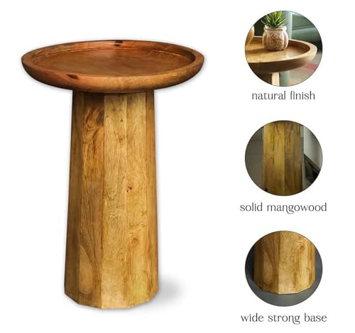 Image of Natural Mango L x 13 inch B x13 H x19 Wood Round Accent Table-Compact Home Furniture for Living Room /Bed Room Sofa Side Bookcase & Elegant Your Living Space Decor EntrywayTable (Natural)