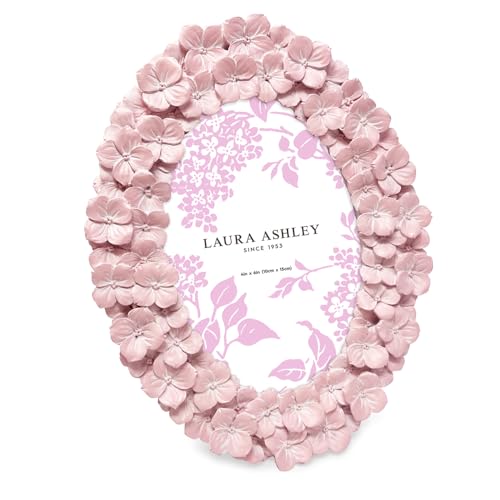 Laura Ashley 4x6 Blush Hydrangea Flower Textured Hand-Crafted Resin Oval Picture Frame with Easel & Hook, Tabletop & Wall Display, Decorative Floral Design Home Décor, Art, Photo Gallery (4x6, Blush)