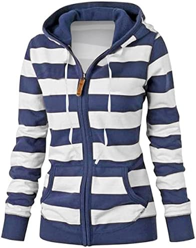 Kinrui Women Long Sleeve Striped Jacket Coat Loose Casual Hoodies Coat Full Zip Sweatshirt with Pockets