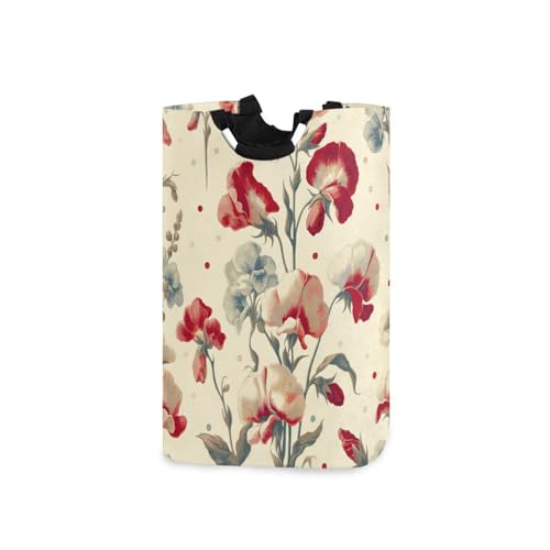 Jihqo Laundry Hamper Basket Sweet Pea Flowers Collapsible Nursery Storage Bin Waterproof Clothing Baskets for Home Bedroom Bathroom Washing Room