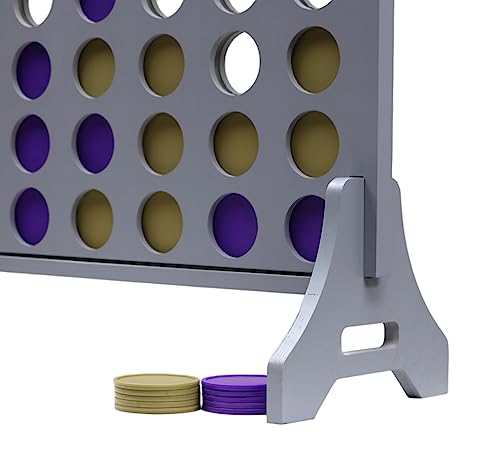 Image of Giant 4 in a Row Game for Family & Adults - Tailgating Pros Jumbo Grey Wooden Four in a Row Indoor & Outdoor Yard Game for Family Party Fun, Portable Activities for Patio, Backyard, and Camping