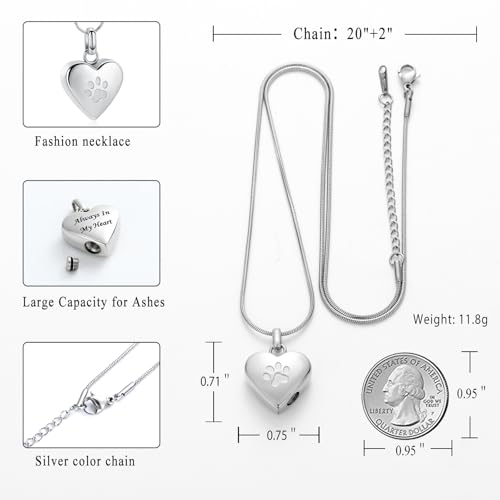 Pet Einäscherung Schmuck für Asche Anhänger Paw Print Pet Heart Urn Halskette Memorial Keepsake Schmuck für Haustier/Hund/Katze Asche