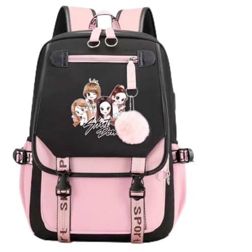 Alikpop USB Black Backpack Pink Shut Down Korean Casual Backpack Daypack Laptop Bag College Bag ( B1 )