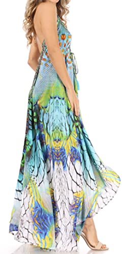 Image of Sakkas Lizi Womens Maxi High-Low Halter Handkerchief Long Dress Beach Party