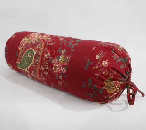 Image of Swayam Set of 2 Pure Cotton Bolster Cover | 30x30 Inch | Soft Breathable Masnad Cover 200TC | Durable & Washable | Ethnic Motif Print Bolster Cover for Diwan, Bed & Sofa - Red