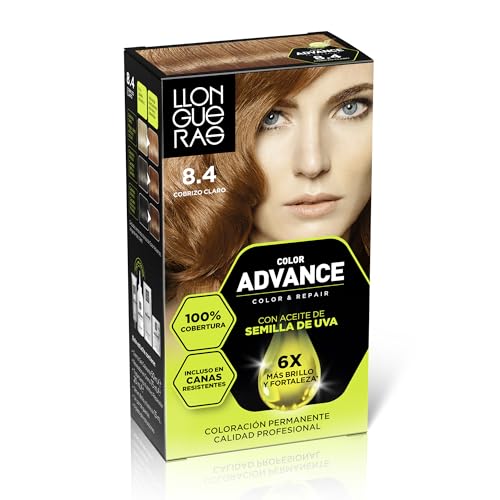Llongueras Color Advance Tinte Pelo Mujer Coloración Permanente 100% Cobertura Incluso En Canas Resistentes - Tono 8.4 COBRIZO CLARO